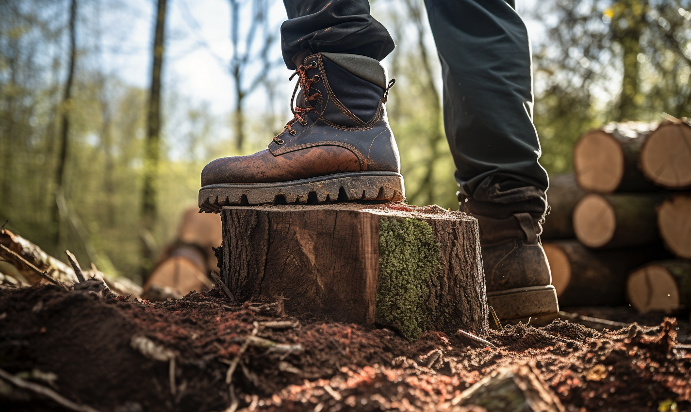 Men's Logger Boot on a Stump